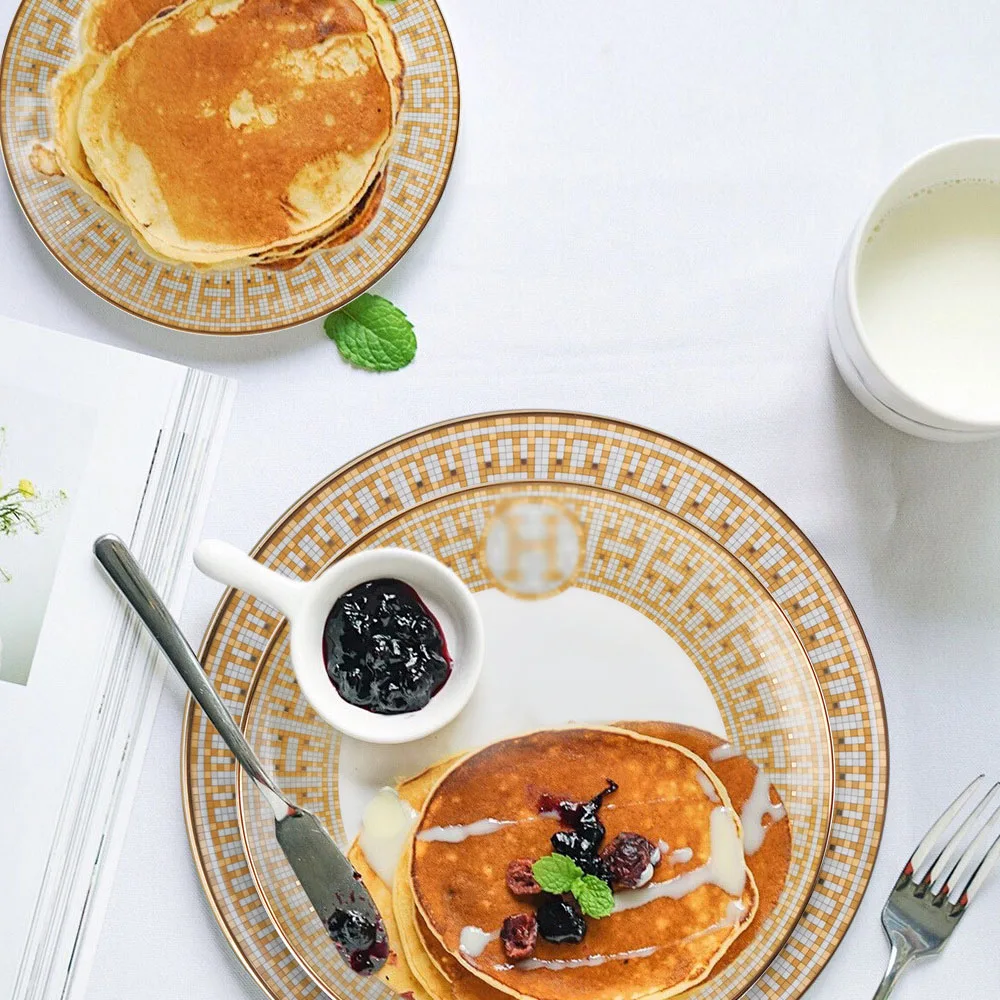 Wholesale Bone China Dinnerware Set 4pcs Plate Set Nordic Mosaic Horses Porcelain Dishes Plates