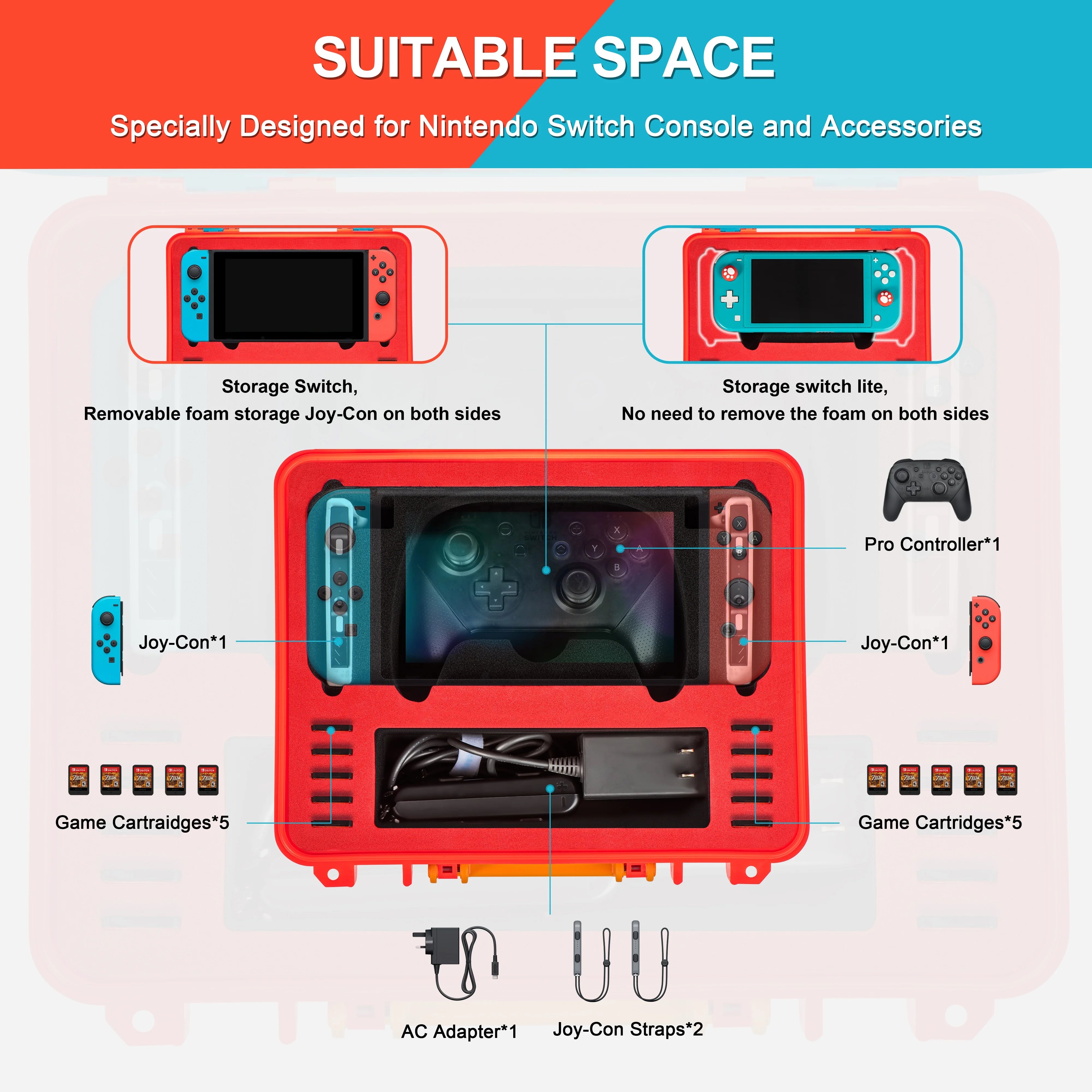 STARTRC DEVASO Deluxe Hard Case Red&Blue game console Pro OLED Model waterproof Carrying Case Nintendo Switch Game Accessories