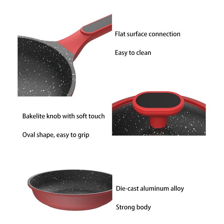 10pcs Aluminum Cookware Nonstick Marble Coating Cast Aluminum Cookware Sets with Lid Red