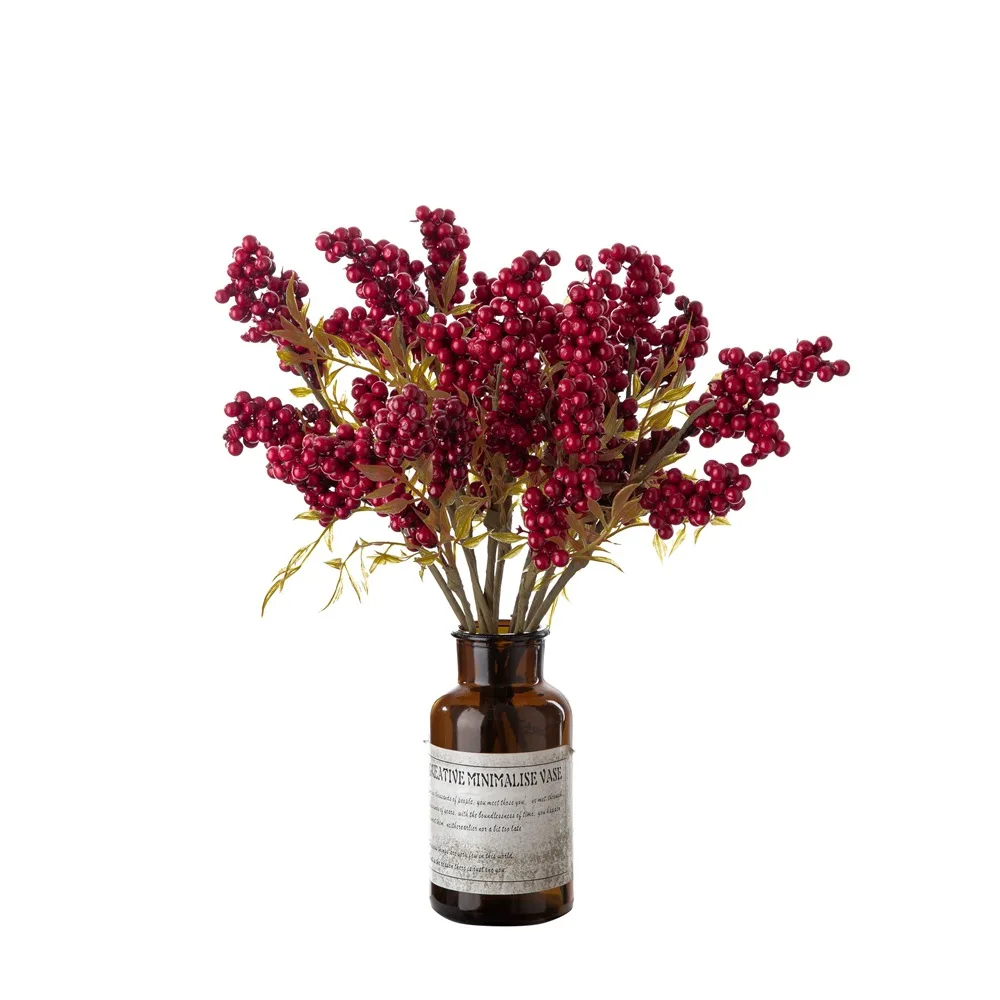 Hot sale Decorative Artificial red bean Branch with Faux Persimmon Realistic red bean Branch Home Office Decoration