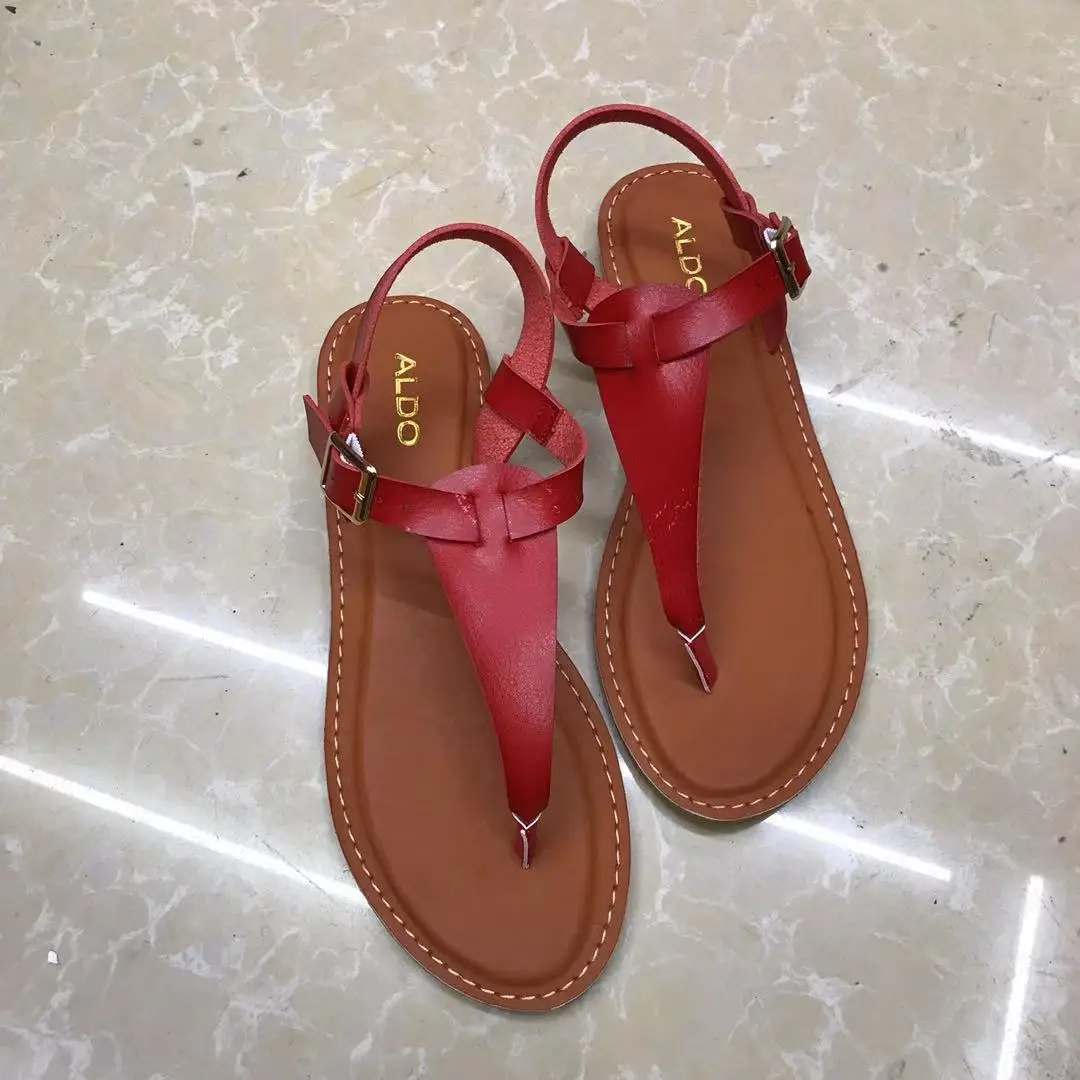 Yongge Beach Leather Slippers Women Sandals Flat T-strap Sandals