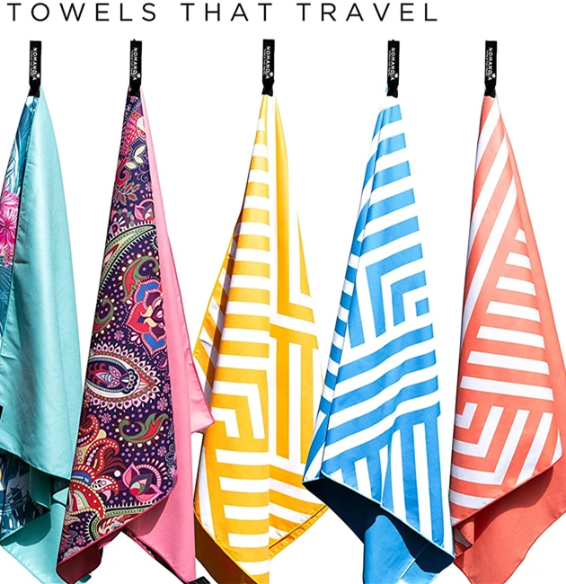 Custom Microfiber Beach Towel Double Sided Printed Quick Dry Towel with Travel Bag Sand Free  Beach Towel