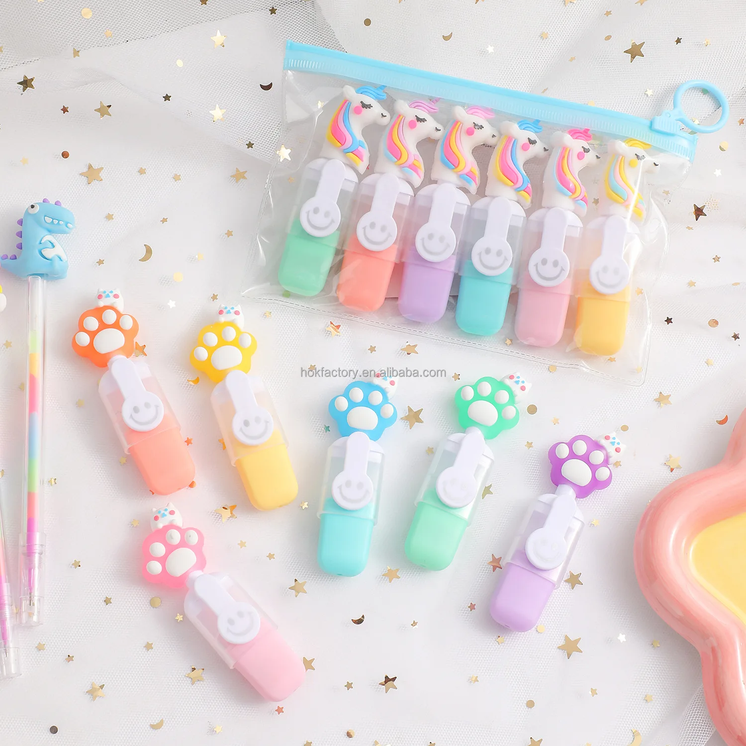 6 sets of cartoon watercolor pens for children, six-color brush set for primary school students, stationery markers