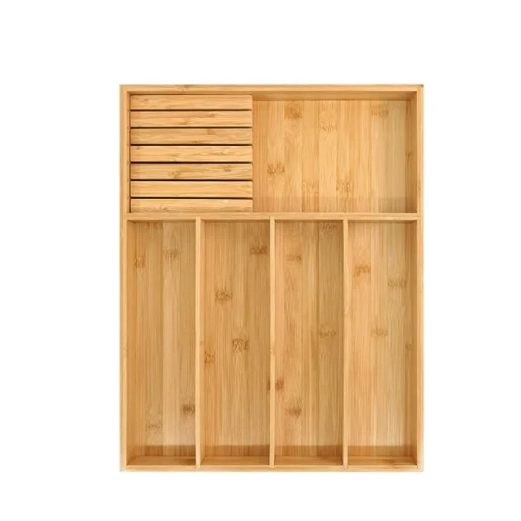 Wooden Bamboo Flatware Drawer Organizer Wooden Cutlery Tray with Divider Wood Utensil Holder Knife Block