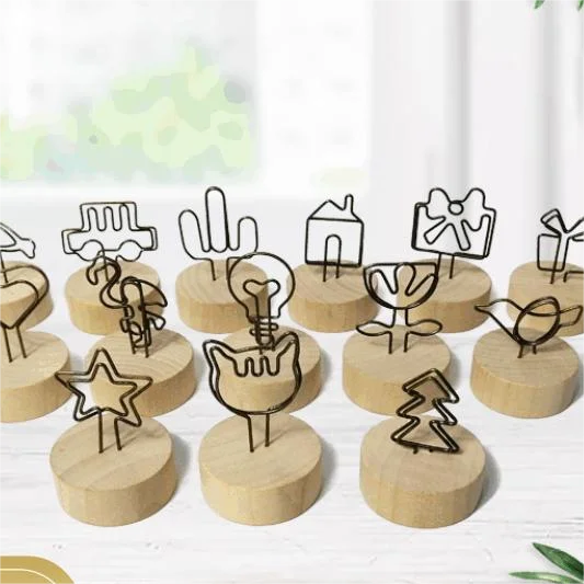 Wood Table Number Holders Wooden Desktop Decoration Note Holder Creative Design Desk Label wooden iron round photo card holder