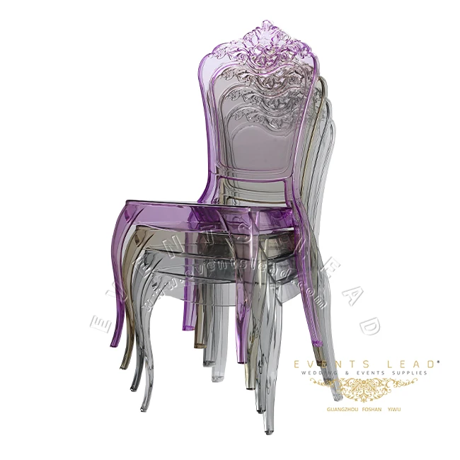 Дымовой цвет ПК Штабелируемый акриловый стул KD стиль Заводская распродажа Открытый садовый из смолы