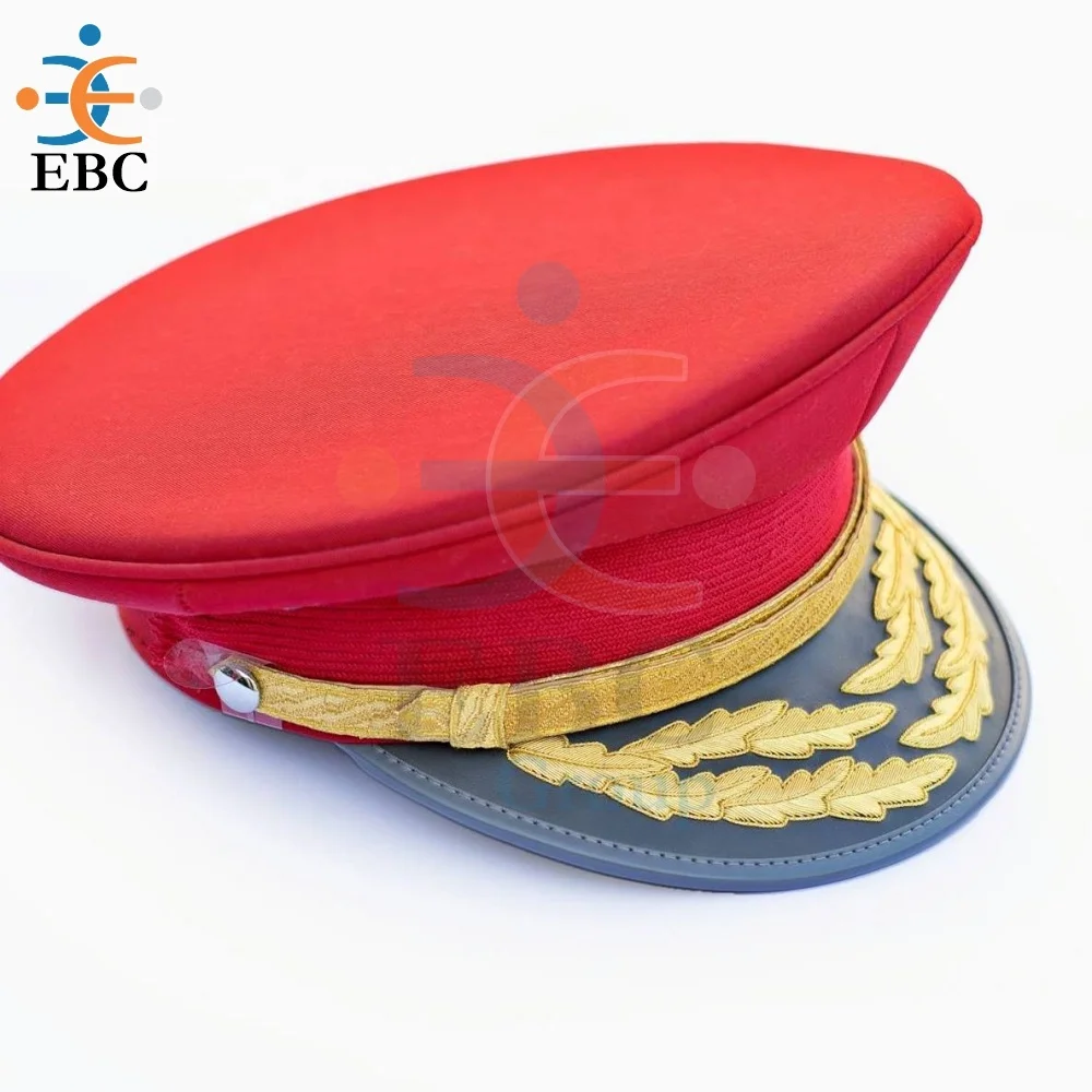 Wholesale Ceremonial Red Band Uniform Cap OEM Marching Band Ceremonial Uniform Accessories Hat Peaked Cap