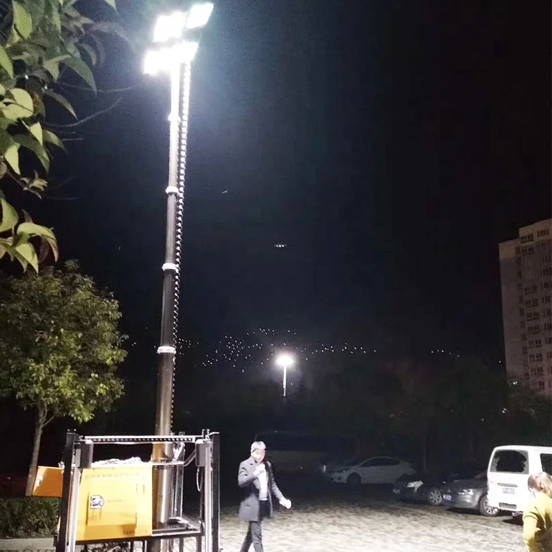 4.6m 2*1000W LED Construction Mobile High Mast Antenna Telescopic Mast for Lighting Tower with Generator