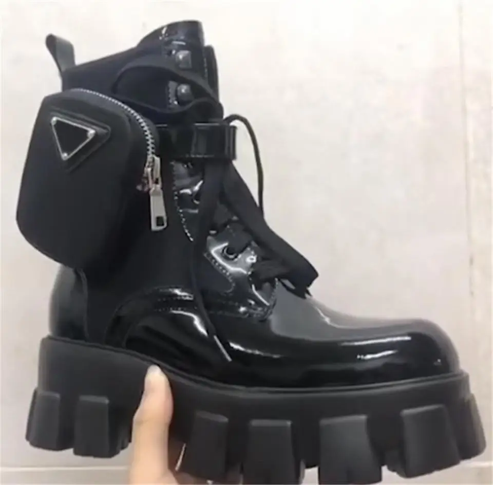 Designer Italy women Monolith brushed rois leather and nylon boot military inspired Removable strap with nylon pouch Rubber sole