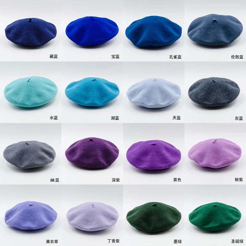 Custom Women Men Embroidery Berrete Embroidered Berets Femme 100% Wool Boina Hat Military Cap Beret