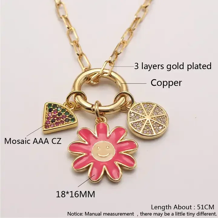 Fashion Cubic Zirconia Flower Pendant Necklace 18K Gold Plated Hiphop Women Collarbone Chain Watermelon Diamond Jewelry Choker