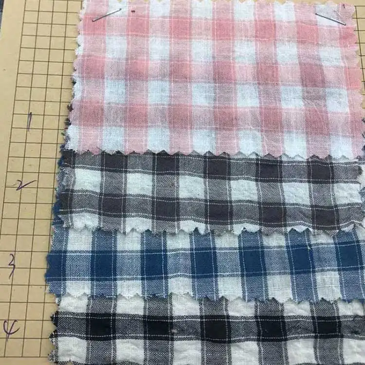 Custom check color Breathable spandex Poplin gingham high quality linen cotton plaid fabric checked