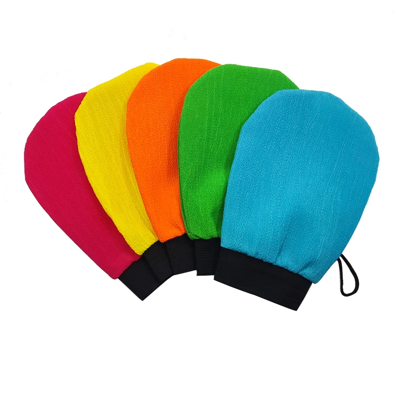 Korean exfoliating gloves round style colorful, 5in1 packaging family bath suit