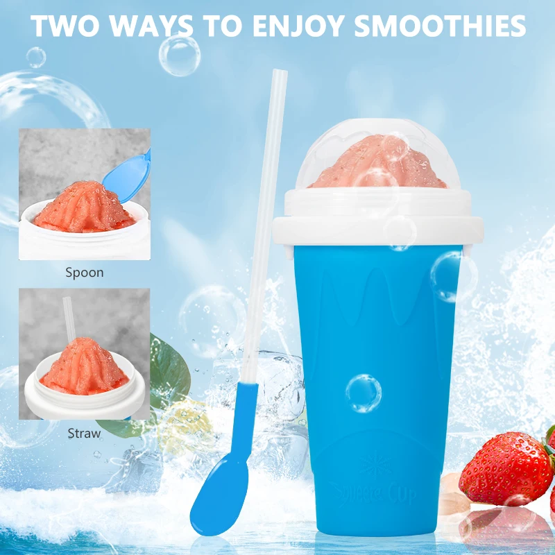 Homemade Portable Smoothie Mug Ice Cream Maker Frozen Magic Double Layer Squeeze Freeze Slushie Maker Cups for Juices Quick