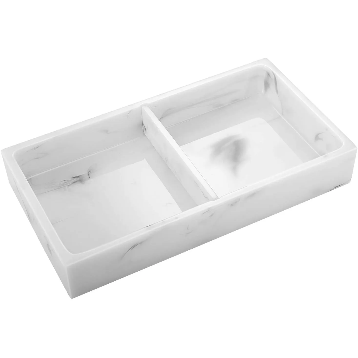 Lewondr Resin Vanity Tray, Bathroom with Double Compartment, Bathtub,Toilet Tank Storage,Organizer for Candles, Shampoo, Lotion