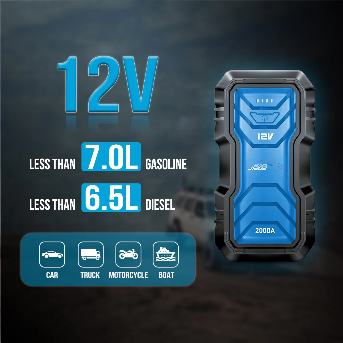 12V 2000A UltraSafe Fit Extreme Temperatures Portable Battery Jump Starter For Vehicles Car