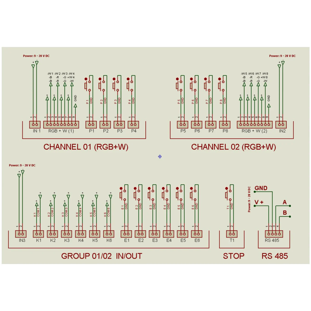 LED Controller RGB RS485 Interface 6 Digital Outputs HF Relays
