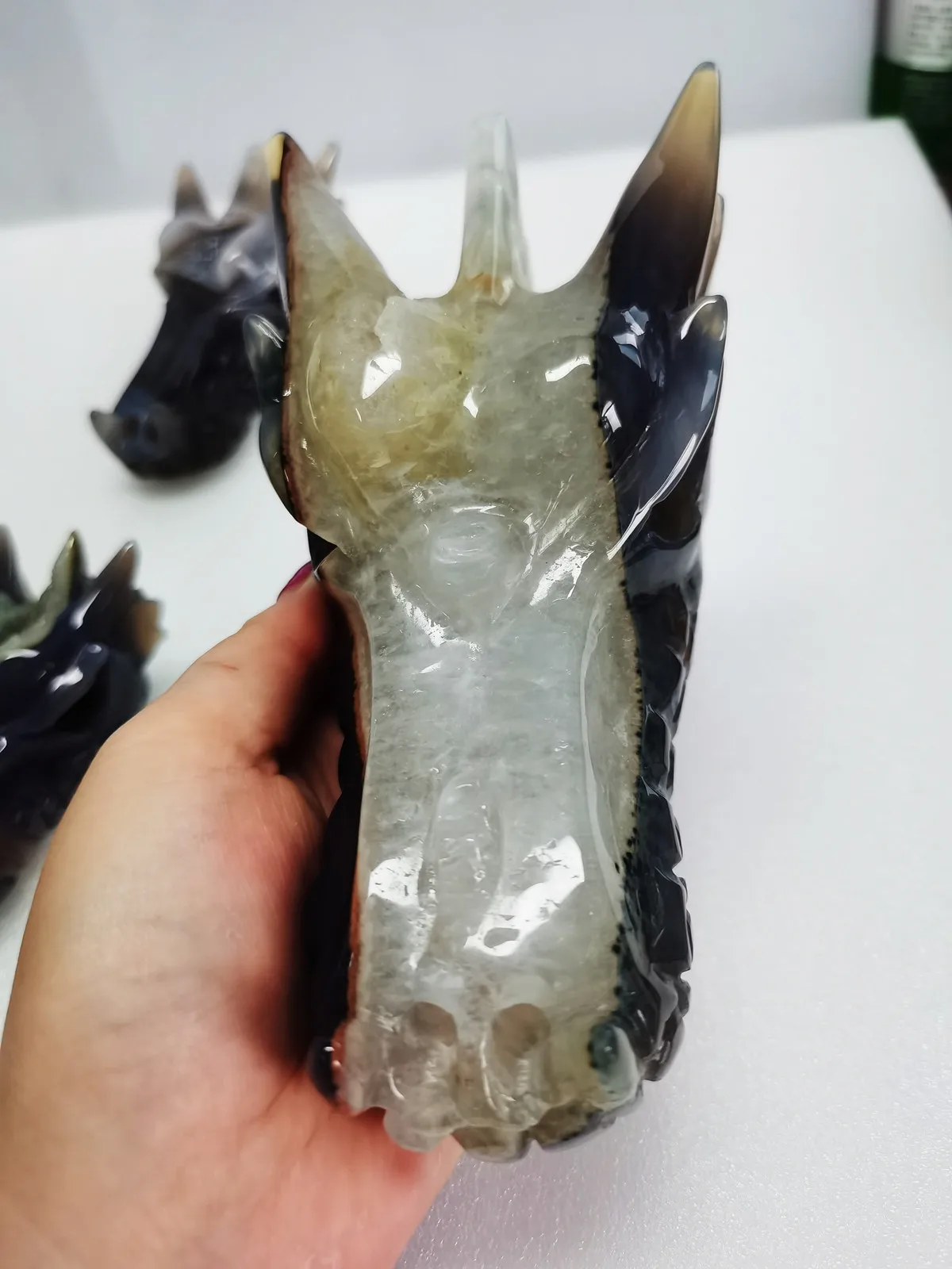 Wholesale Small size Hand Carved Amethyst Agate Druzy Geode Crystal Dragon Cheap Skull for Home Decoration