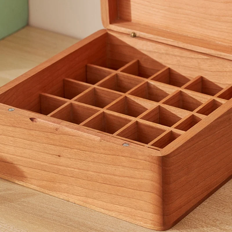 Wooden Essential Oil Box with Hinged Lid/Removable Divider Aromatherapy Oils Storage Displayer Dropper/Roller Bottles Organizer