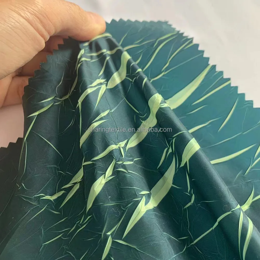 Melange Two Tone Fluorescent Printed Lightning Rumpled Wrinkled Polyester Taffeta Fabric For Windbreaker Down Jacket