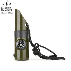 2022 Hot Sale Outdoor Camping 7 in 1 Multifunctional Lifesaving Whistle with LED Light Thermometer Compass