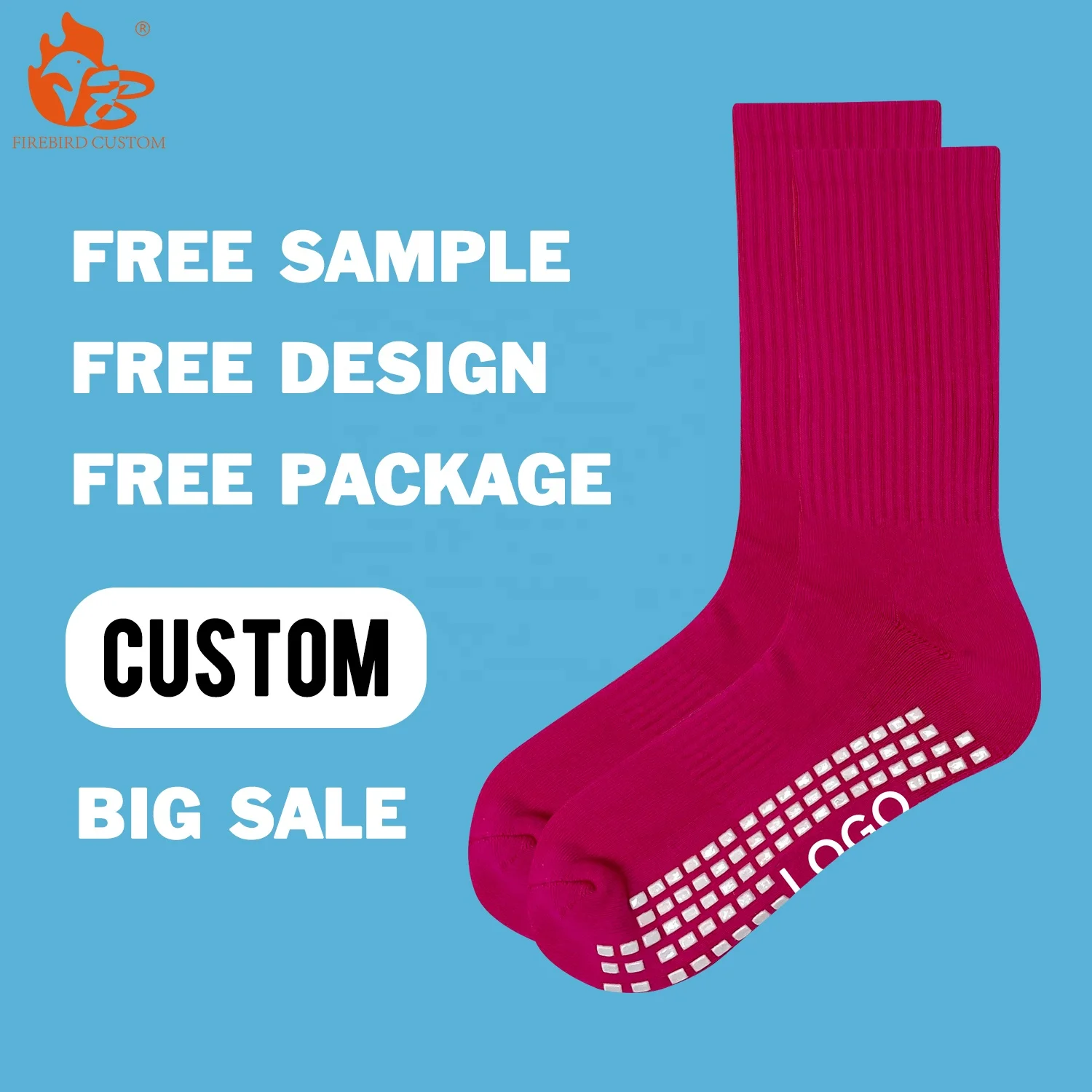 Breathable 100% Cotton Custom Sports Grip Socks Men Crew Socks Anti Slip Socks for Men