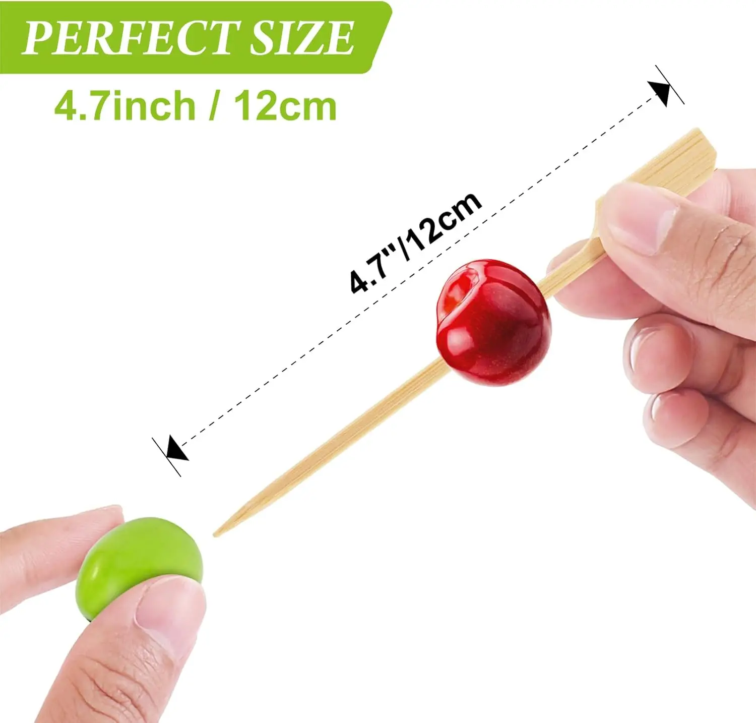 Bamboo Skewers 4.7 Inch Sturdy Flat Appetizer Toothpicks for Fruit Grilling Drink Barbecue Cocktail Kababs Sausage 100PCS