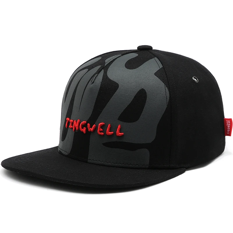 Unisex 100% Cotton Snapback Hat Flat Bill with Custom 3D Embroidery Logo Street Style Casual Scenes
