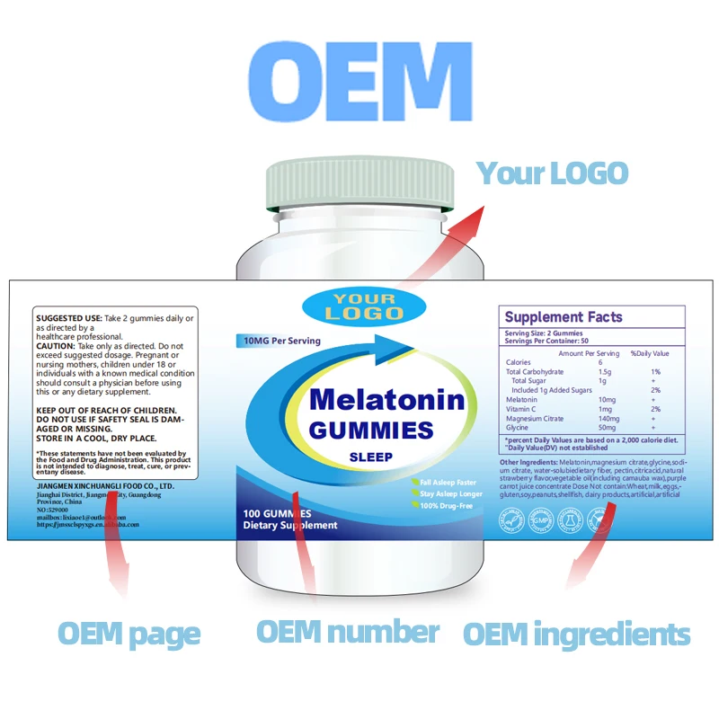 Wholesale Sleep Deep Aid Melatonina/Melatonin Gummies Candy With Vitamin B6 Hemp Oil Ashwagandha L-theanine 5-HTP
