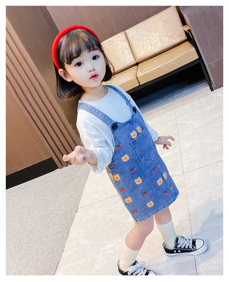 
Wholesale Kids Sweet Summer Outfits Suspender Skirt Denim Overalls for Little Girls 