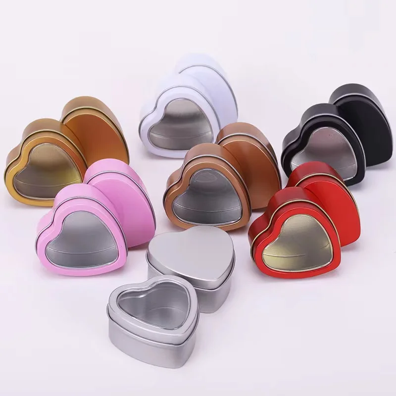 Custom Logo Chocolate Candy Cookie Biscuit Heart Shaped Tin Box with Window Love Wedding Gift Heart Shaped Mental Tin Can