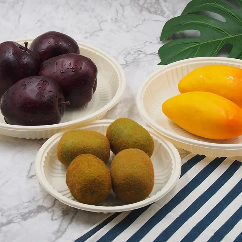 Customized size round tray cornstarch dinnerware 3 compartment plates for fast food