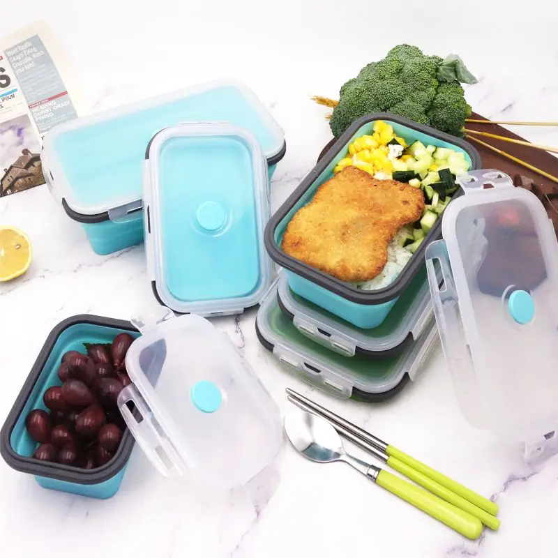 Silicone Food Storage Containers Microwave Oven Food Container Collapsible Silicone Lunch Box For Kids Adult