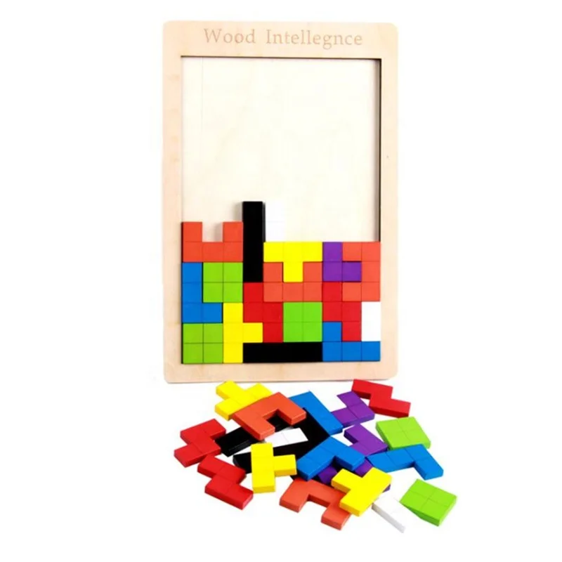 Children Wood Matching Jigsaw Colorful Tetris Jigsaw Board