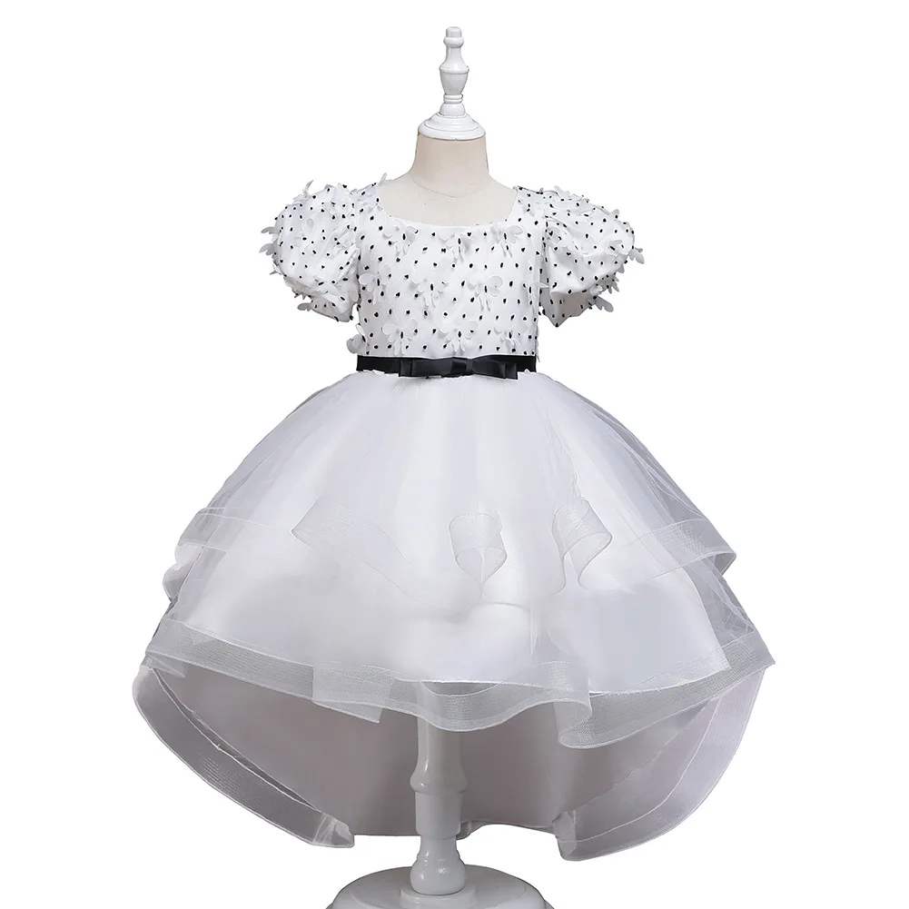 Fashion Children Party Dress for Birthday Party Elegant White Girl Wedding Dress  Long Tail Dresses for Girls of 10 Year Old