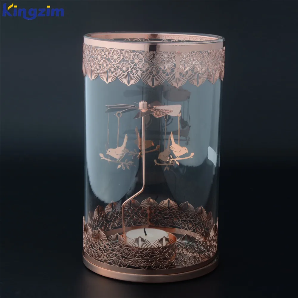 Customized Home Decoration Glass Carousel Candle Rotary Candle Holders Spinning Tea Light Holder for Home Decor Crafts
