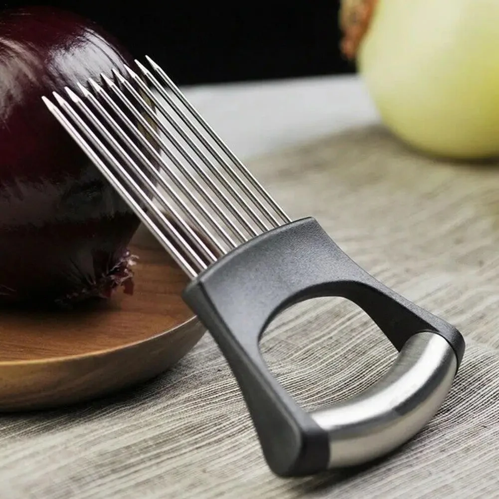 Steel Onion Needle Easy Slicer Cutter Tomato Safe Fork Handheld Vegetable Knife Kitchen Multifunctional Onion Holder Slicer
