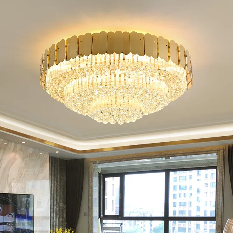 Modern Gold Crystal New Design Round Hotel Wedding Ceiling Light Luxury k9 Clear Lustre Crystal Ceiling Lamp For Bedroom Ceiling