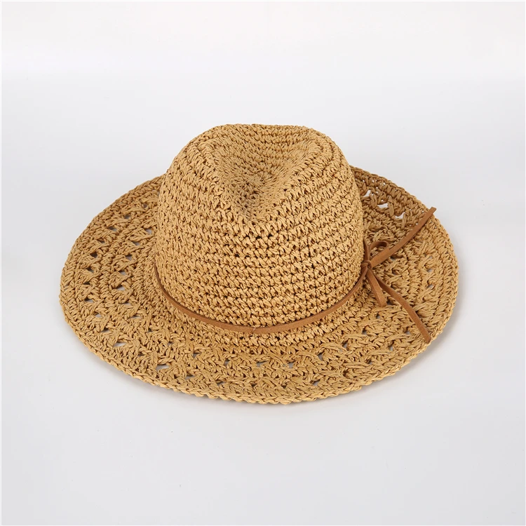 Natural Wide Brim Raffia Straw Floppy Panama Hat Hollow Out Sun Floppy Panama Hat