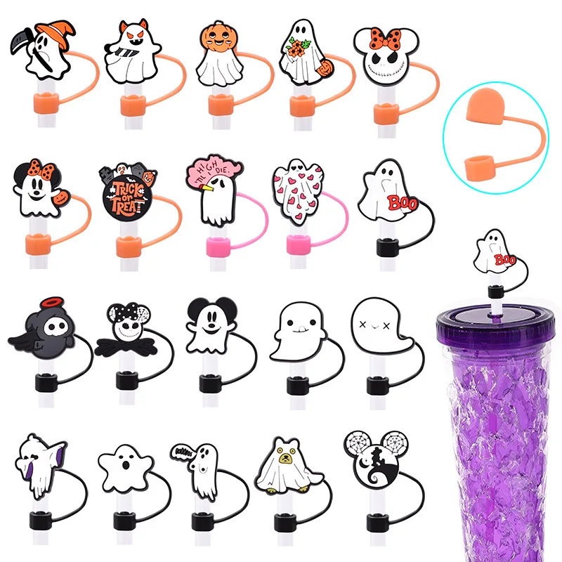 CIVI Straw Covers Cap 2-3cm Halloween Theme Straw Topper Protectors Dust-Proof Drinking Reusable Straw Tips Lids