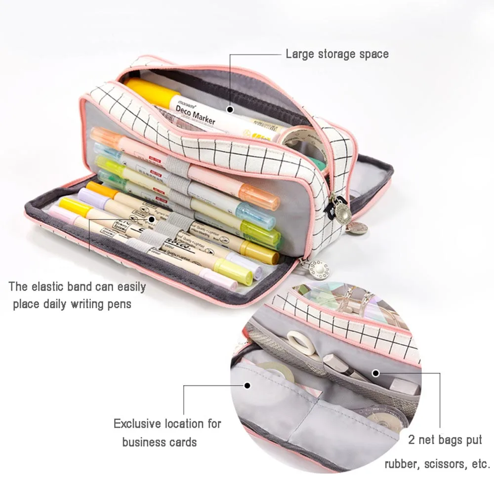 Big Capacity Pencil Pen Case Kawaii Stationery Zippee High Quality Japanese Style Soft Leather Pencil Case