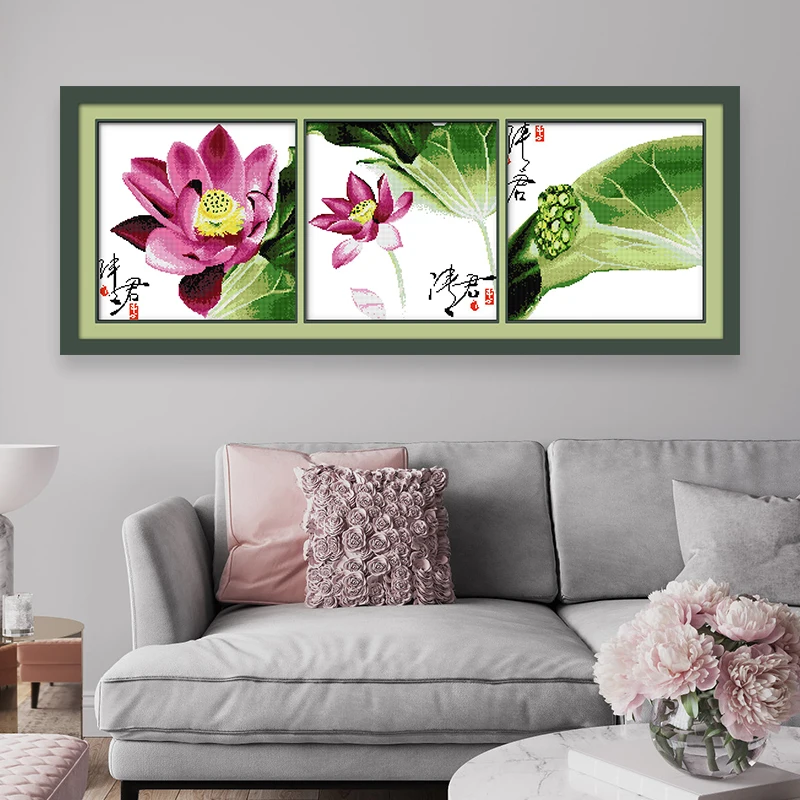 NKF Lotus(4)(whole Picture) Embroidery Thread DMC Floss Wholesale Multi Colors 100% Cotton Cross Stitch Kit