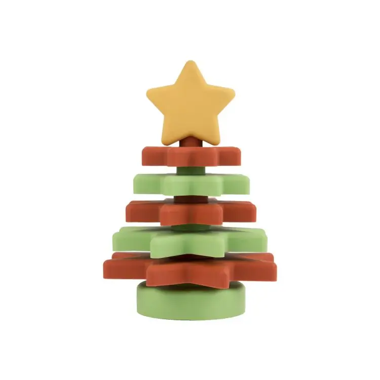 New Arrival Christmas Tree Soft Star Shape Stackable Building Blocks Babe Baby Silicone Stacking Rings Toy