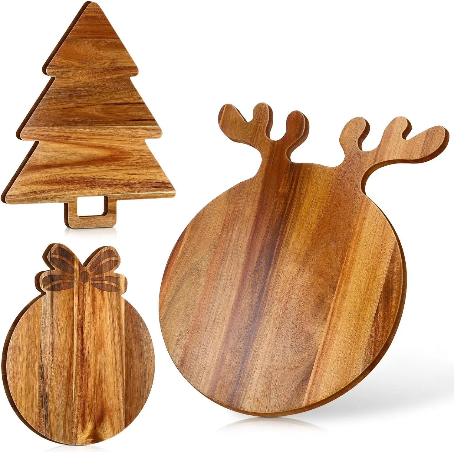 3 Pcs Christmas Cutting Board Charcuterie Board with Antler Handle Acacia Wood  Round Charcuterie Board for Pizza Bread