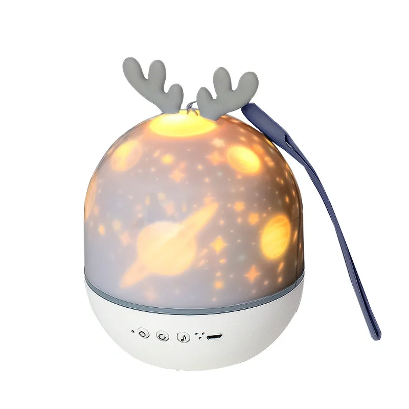 Deer Projector Night Light with Speaker Chargeable Starry Sky Star Rotate LED Lamp Colorful Flashing Star Kids Baby Gift