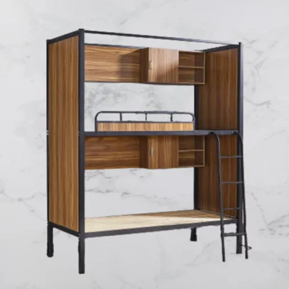 Manufacturer cheap dormitory modern double bimetallic wooden frame bunk bed for sale