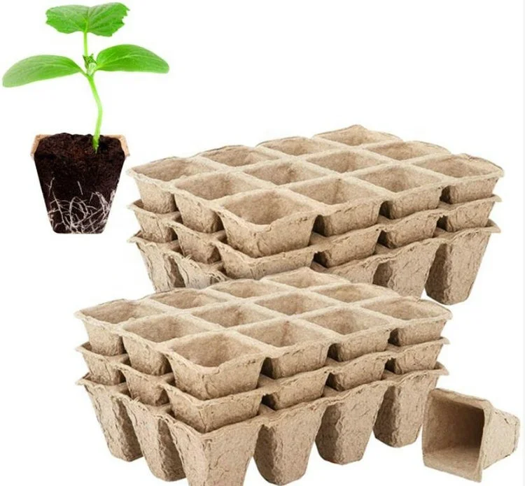 Seed Starter Tray Kit Pots- Organic Biodegradable Germination Seedling Trays Pack 60 Cells- Peat Pot Eco-Friendly Growing