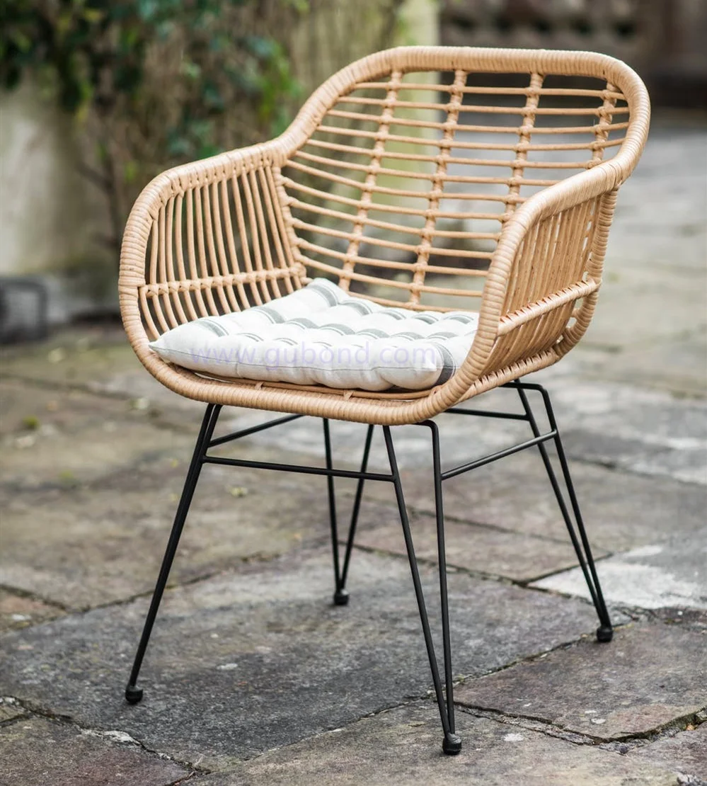 Outdoor Modern Furniture Balcony Steel Black PE Rattan Dining Chair with Cushion for Sale