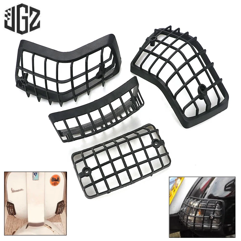 4pcs Motorcycle Plastic Front Rear Turn Signal Lights Net Protective Lamp Mesh Cover for VESPA PX 80 125 150 200 LML Star Black