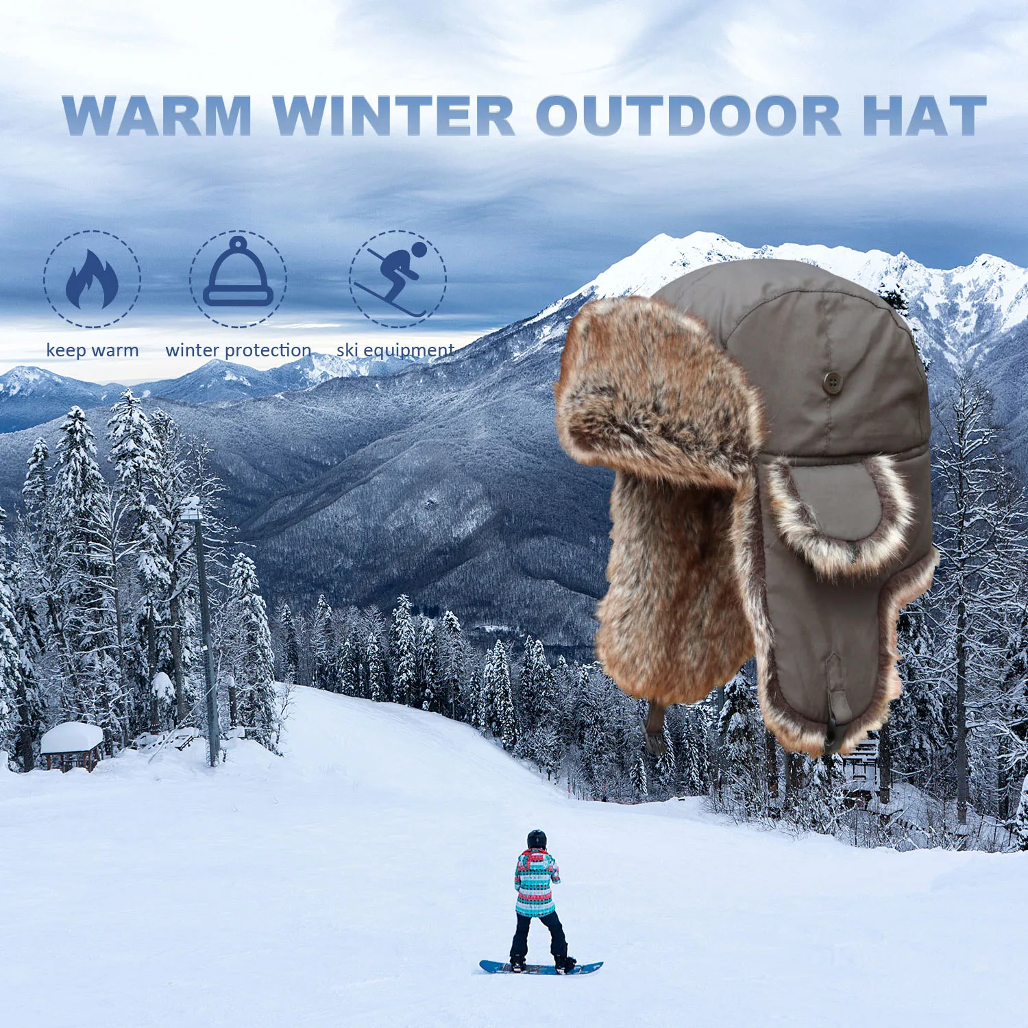 FUR WINTER Faux Fur Russian Ushanka Hat Winter Outdoor Trooper Ski Hat